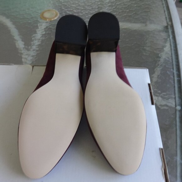 Talbots women's size 9&1/2M, Burgundy suede leather chunky heel shoes, round toe - Picture 13 of 16